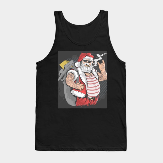 Santa Claus Merry Christmas Tattoo Tank Top by Manafff